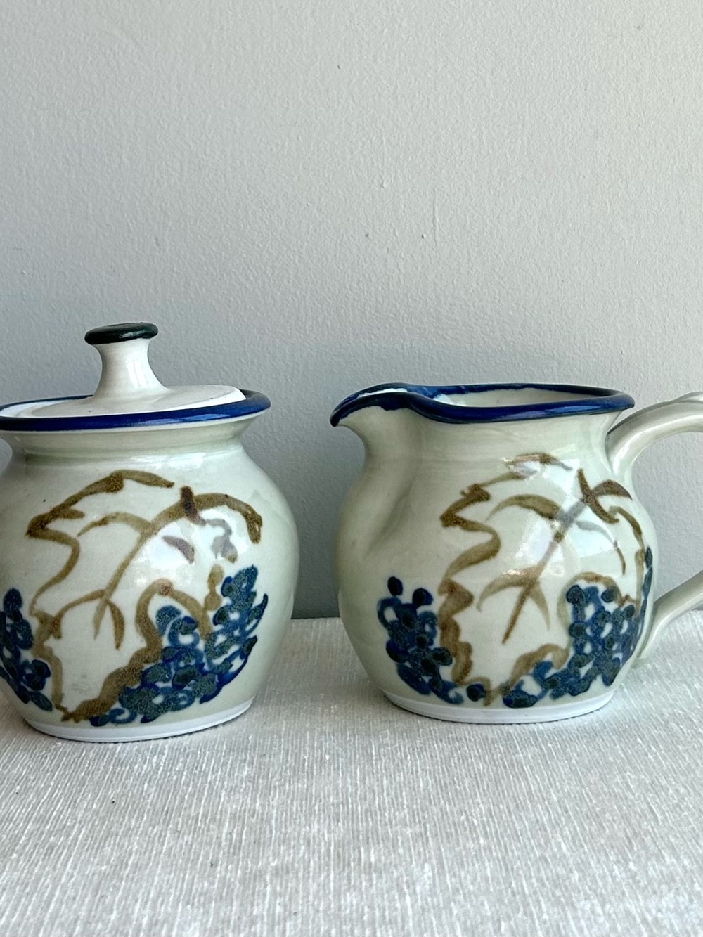HANDMADE ceramic cream & sugar handpainted studio pottery